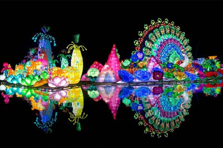 "Colorful and whimsical displays at Glow Park's light festival"